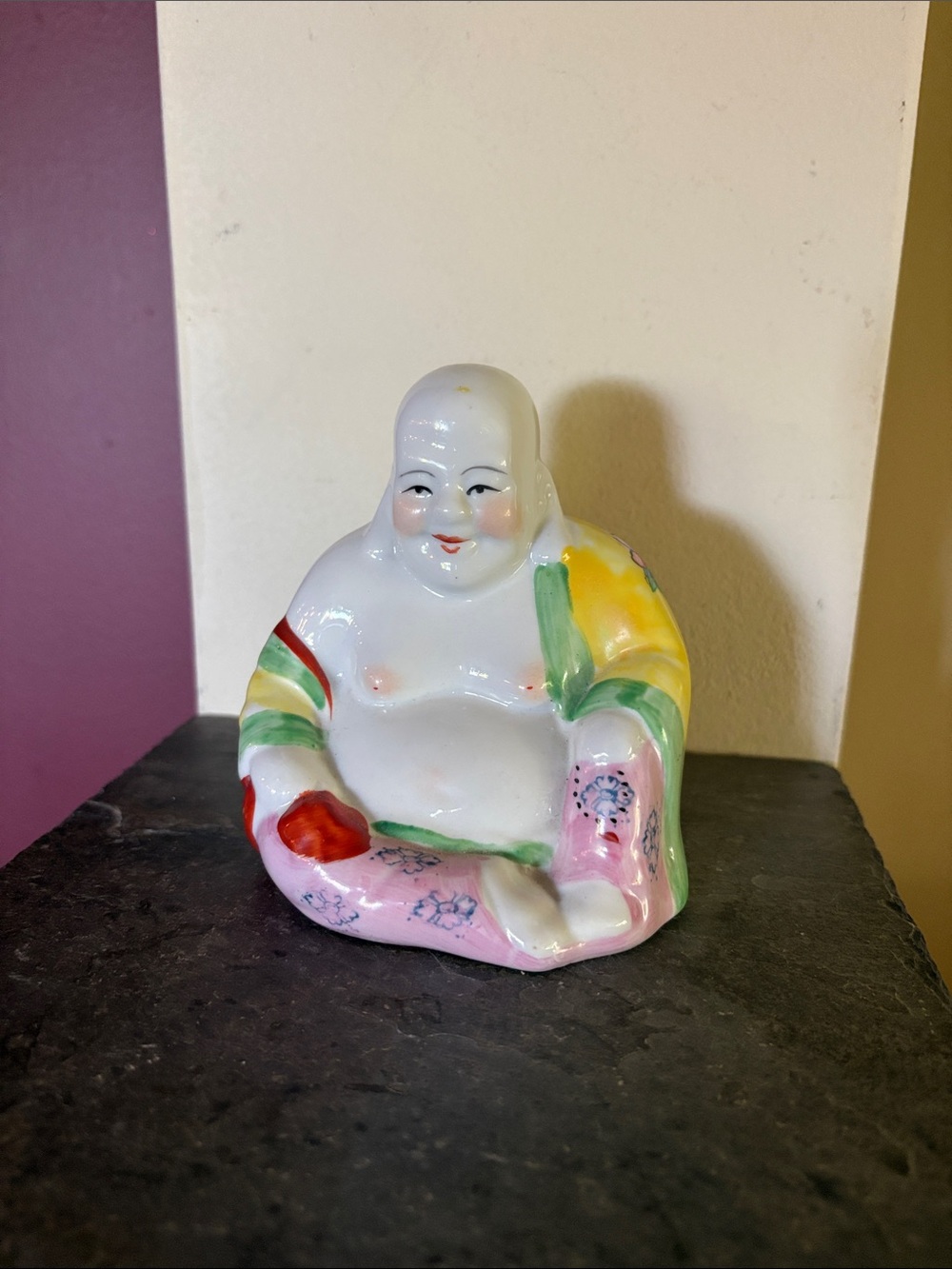 Vintage Porcelain Laughing Buddha Figurine